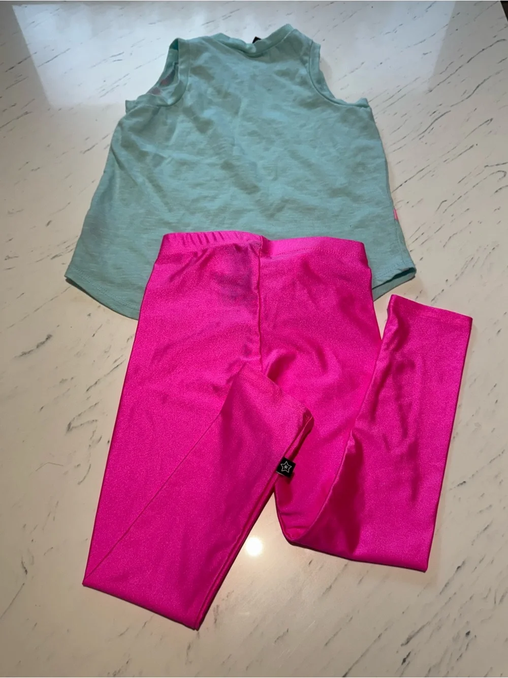 Girls Baby Blue Splatter Tank & Hot Pink Shiny Leggings NWT